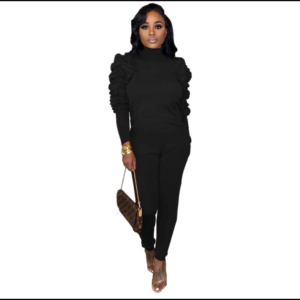 Fall Winter Hot Style Pleated Sleeve 2 Piece